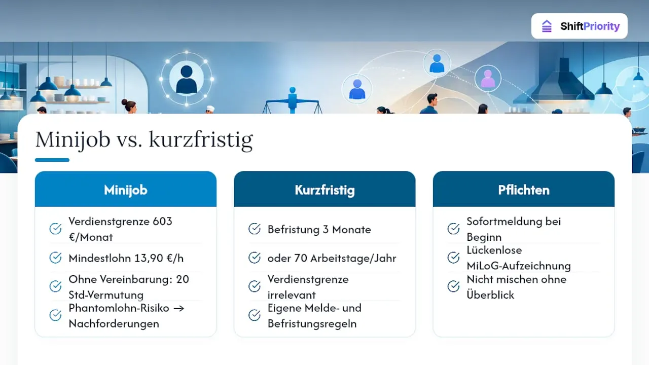 Minijob, kurzfristige Beschäftigung und Sozialversicherung - overview diagram