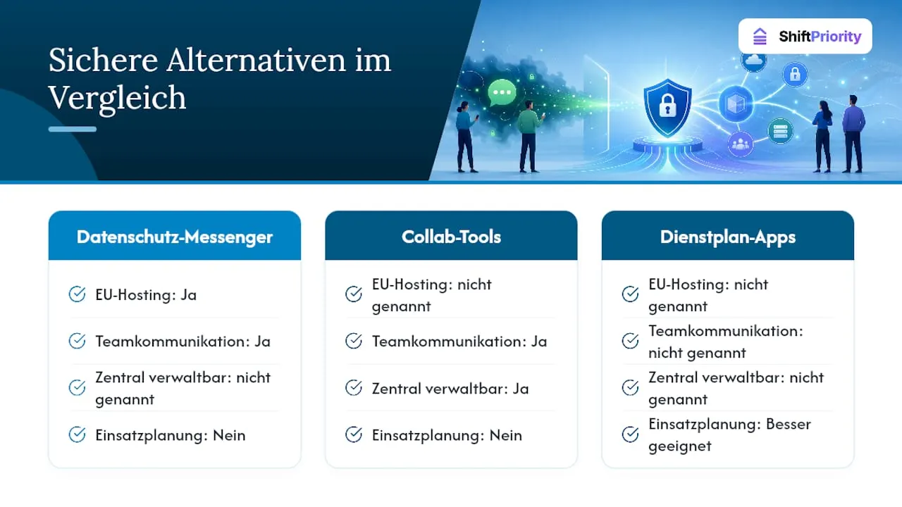 Übersicht der verschiedenen Kategorien für Messenger- und Terminplaner-Apps im Vergleich