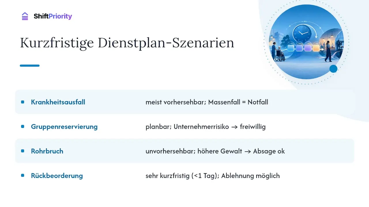 Vier Fälle von kurzfristigen Dienstplanänderungen